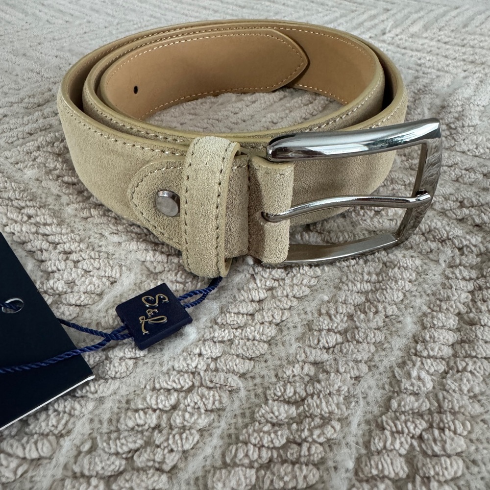 State & Liberty Tan Suede Belt with Silver Buckle